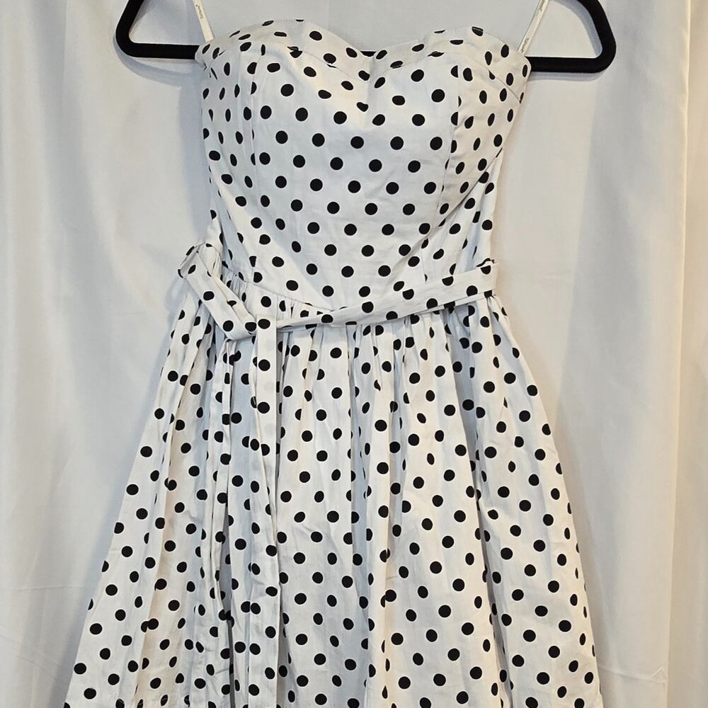 Papya White Dress With Black Polka Dots Size Small Matching Belt Petticoat
